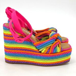GB Leena Platform Espadrille Sandals Wedges Size 6 Rainbow Cord Pride Summer